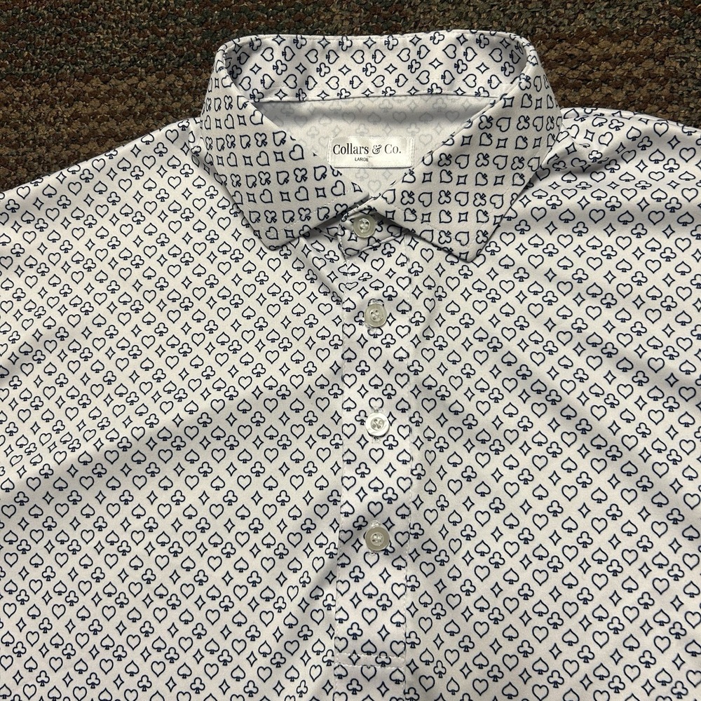Collars & Co AOP Dress Collar Polo Casino Playing Cards Print Mens L Performance